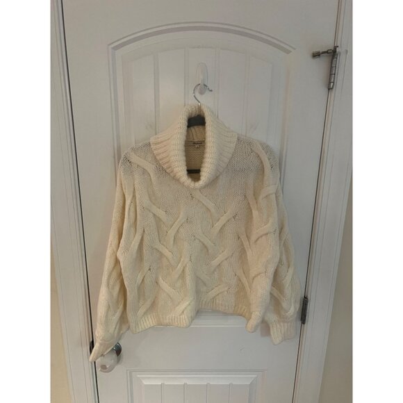 Madewell Somervell‎ Modern Cable Turtleneck Wool Blend Cream Sweater Sz Medium - Picture 4 of 8